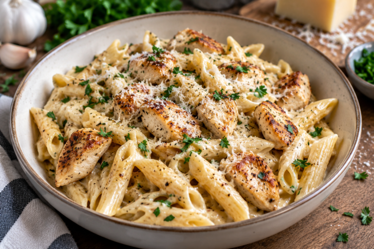 Creamy Garlic Parmesan Chicken Pasta – Easy 30-Minute Dinner Hot honey ground beef bowl with roasted sweet potatoes, avocado and cottage cheese